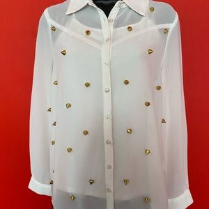 Backless white/gold studded long sleeve shirt size medium